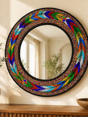 Maridadi Beaded Round Mirror