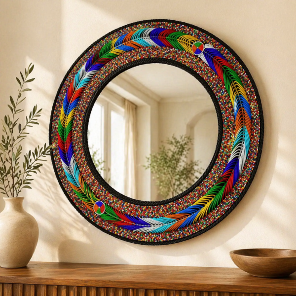 Maridadi Beaded Round Mirror