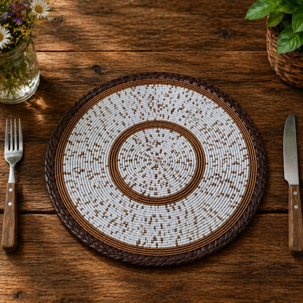 Gold Dust White Maasai Beaded Placemat