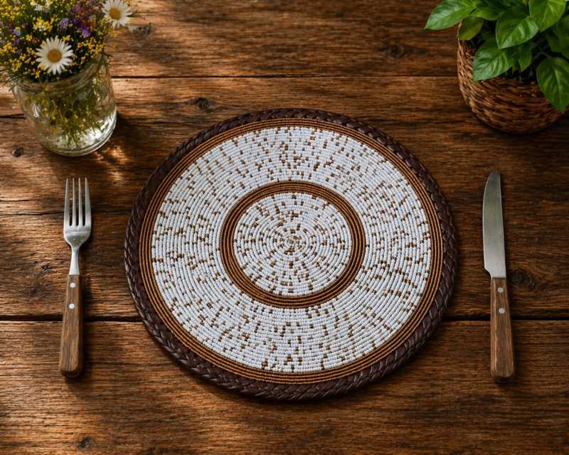 Gold Dust White Maasai Beaded Placemat