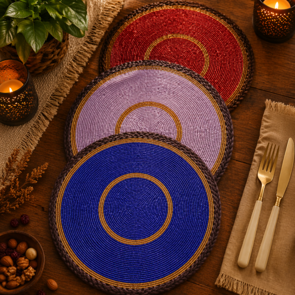 Trio Radiance 15-Inch Fully Beaded Maasai Placemats