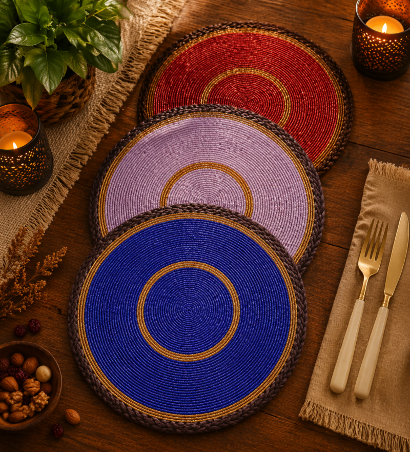 Trio Radiance 15-Inch Fully Beaded Maasai Placemats