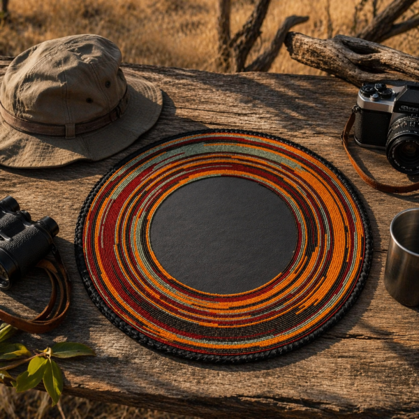 Sunburst Orange Half-Beaded Maasai Placemat