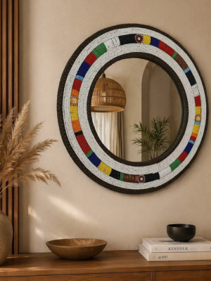 White Mixed Beads Patterned Mirror