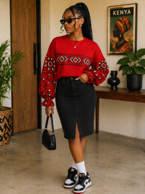 ChatGPT Image Apr 18, 2026, 12_13_36 PM Vibrant Red Ankara Print Cotton T-Shirt - Long Sleeve