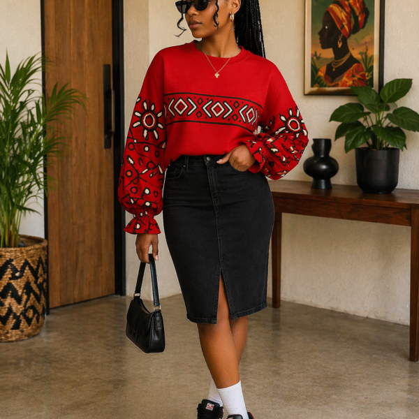 Stylish Red Cotton T-Shirt - Long Sleeve