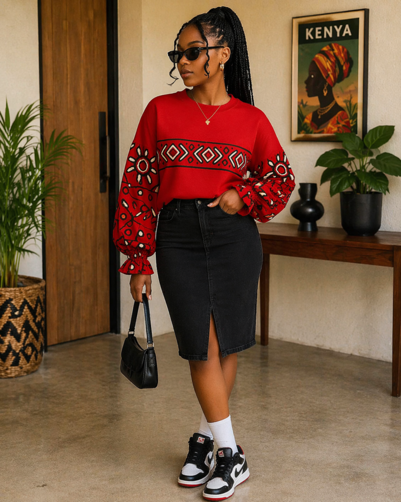 Stylish Red Cotton T-Shirt - Long Sleeve