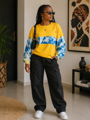 Yellow Long-Sleeve Cotton T-Shirt - Cloudy Design