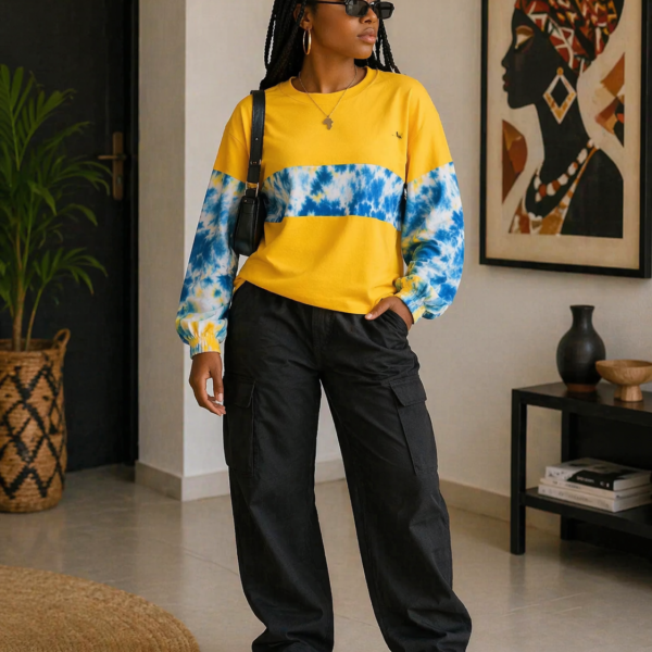Yellow Long-Sleeve Cotton T-Shirt - Cloudy Design
