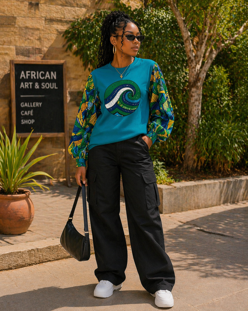 Tidecrest Wave Ankara Cotton T-Shirt