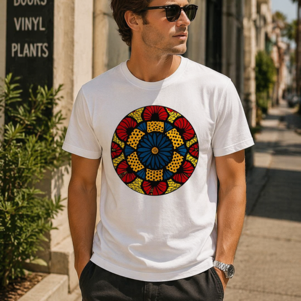 White Ankara Pattern Print Cotton T-Shirt