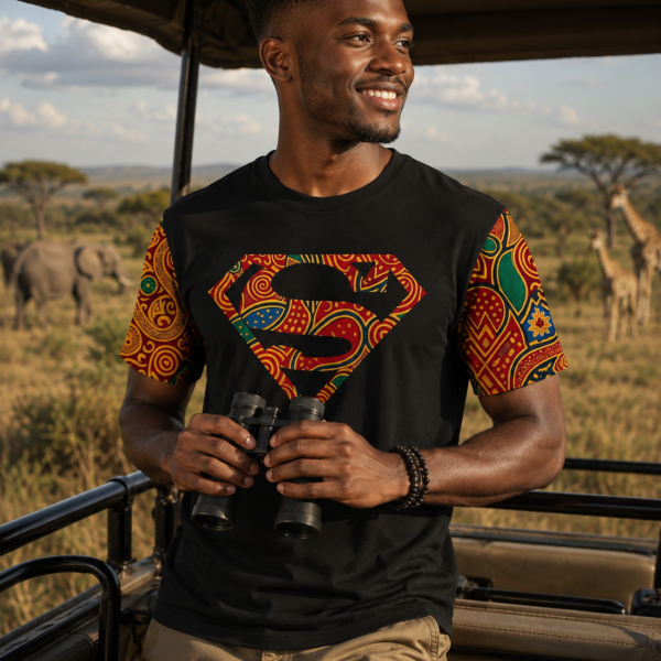Superman Ankara Print Black Cotton T-Shirt