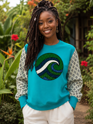 ChatGPT Image May 28, 2026, 08_44_09 AM Blue Ocean Wave Ankara Cotton T-Shirt - Diamond Print Sleeves