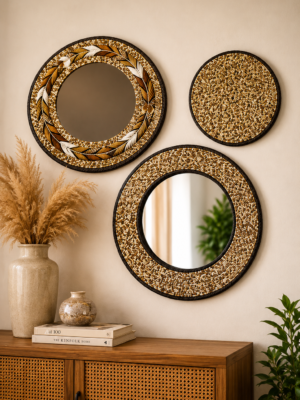 Earthtone Beaded Mirror & Mat Set