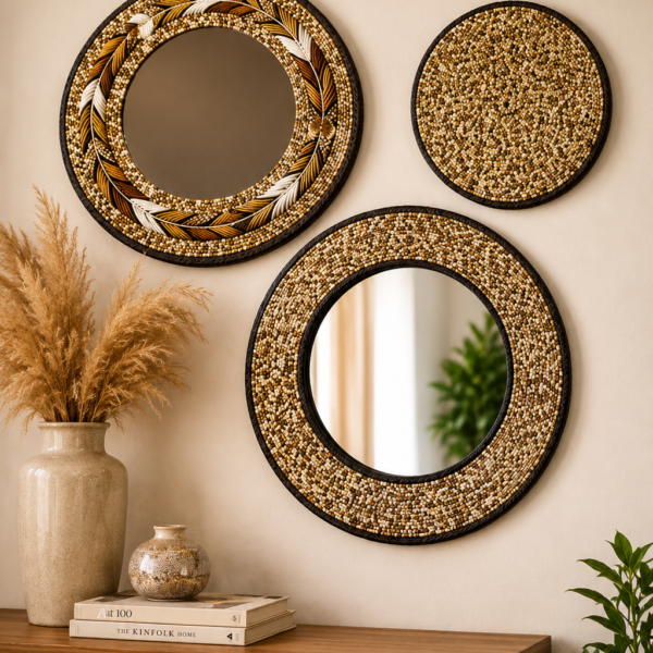 Earthtone Beaded Mirror & Mat Set