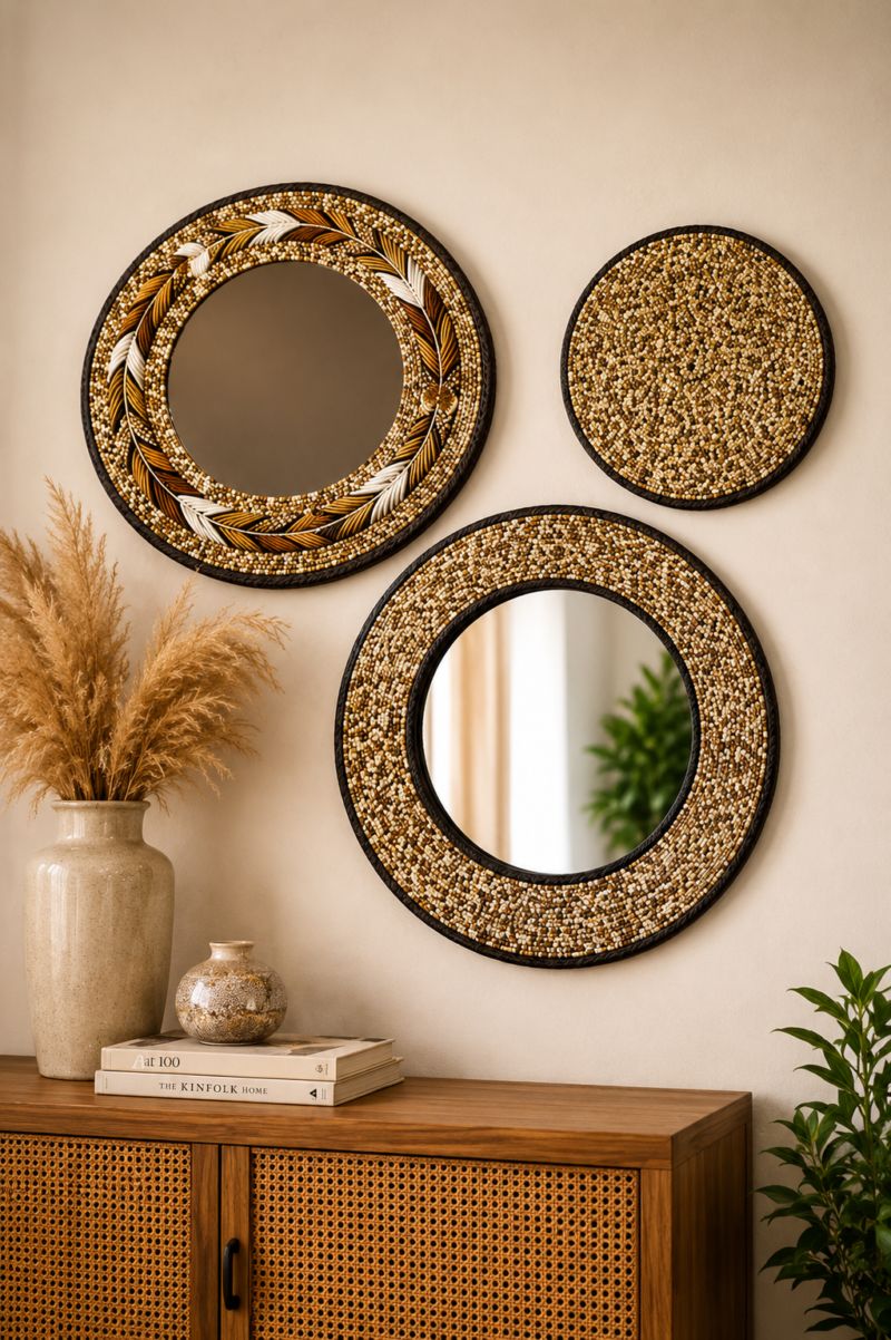 Earthtone Beaded Mirror & Mat Set