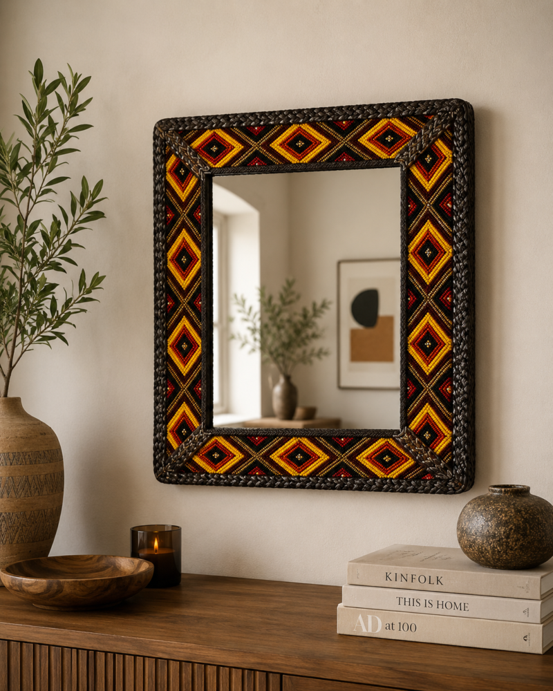 Savannah Flame Beaded Square Mirror - 25 Inch