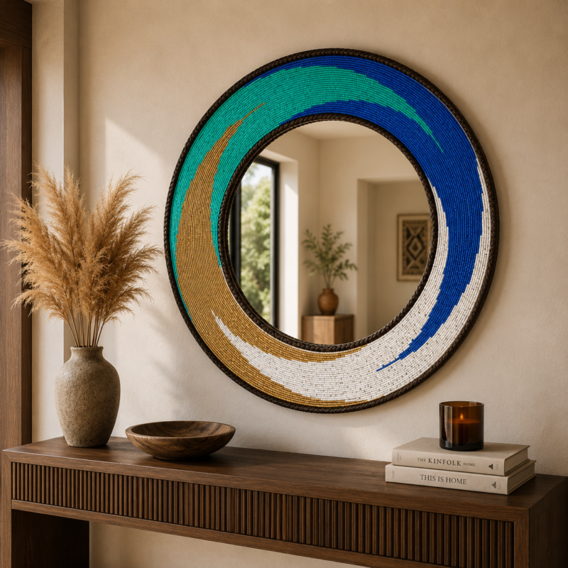 ChatGPT Image May 9, 2026, 05_29_35 AM Ocean Wave Beaded Round Mirror
