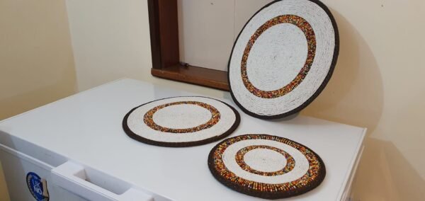 Ivory Dawn Maasai Beaded Placemat - Classic White Artisan Table Accent Ivory Dawn Maasai Beaded Placemat - Classic White Artisan Table Accent