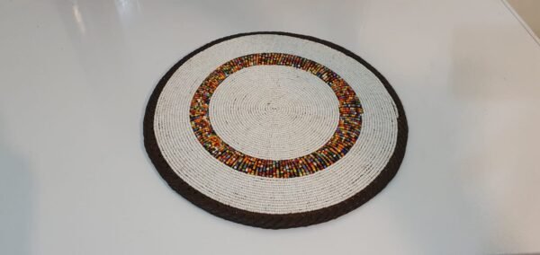 Ivory Dawn Maasai Beaded Placemat - Classic White Artisan Table Accent Ivory Dawn Maasai Beaded Placemat - Classic White Artisan Table Accent
