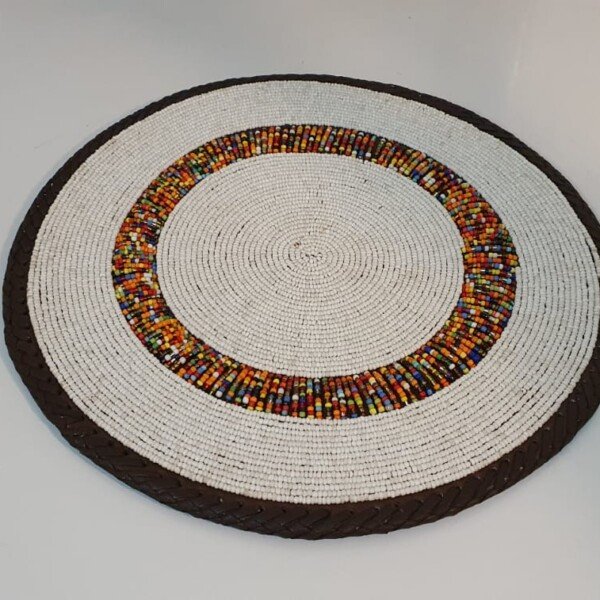 Ivory Dawn Maasai Beaded Placemat - Classic White Artisan Table Accent