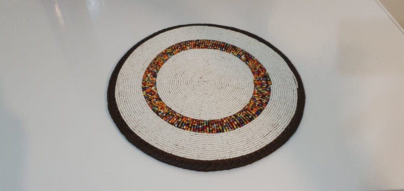 Ivory Dawn Maasai Beaded Placemat - Classic White Artisan Table Accent Ivory Dawn Maasai Beaded Placemat - Classic White Artisan Table Accent