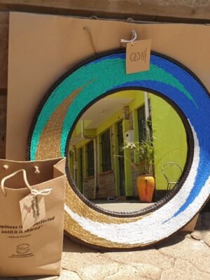 Ocean Wave Beaded Round Mirror