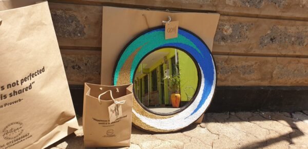 Ocean Wave Beaded Round Mirror