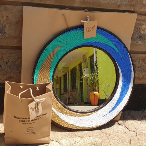 Ocean Wave Beaded Round Mirror