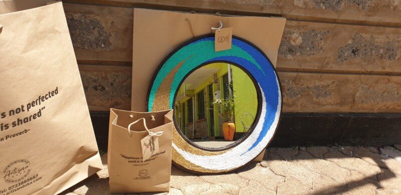 Ocean Wave Beaded Round Mirror