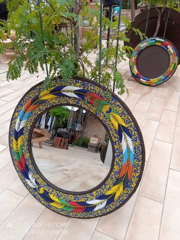 Multicolor Braided Beaded Round Mirror