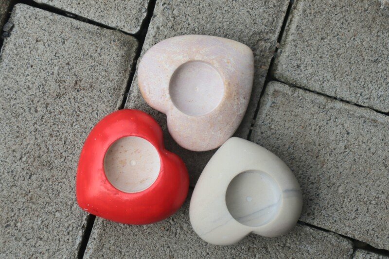 Heart Shaped Soapstone Candle Holders - 9 Inch
