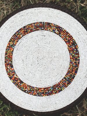 Ivory Dawn Maasai Beaded Placemat - Classic White Artisan Table Accent Ivory Dawn Maasai Beaded Placemat - Classic White Artisan Table Accent