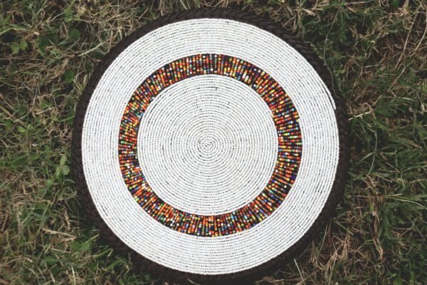 Ivory Dawn Maasai Beaded Placemat - Classic White Artisan Table Accent Ivory Dawn Maasai Beaded Placemat - Classic White Artisan Table Accent