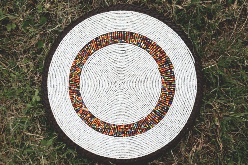 Ivory Dawn Maasai Beaded Placemat - Classic White Artisan Table Accent Ivory Dawn Maasai Beaded Placemat - Classic White Artisan Table Accent