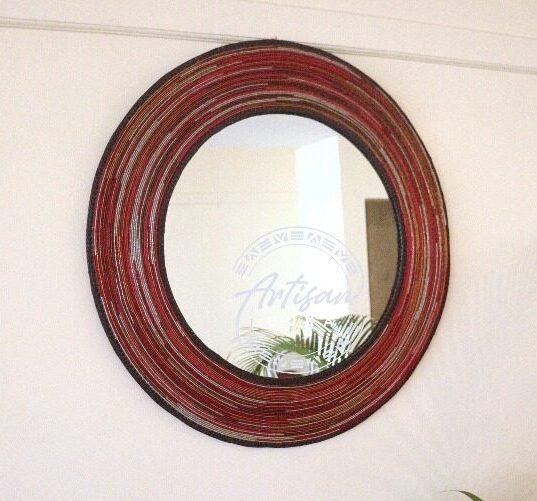 Crimson Sun Maasai Beaded Mirror