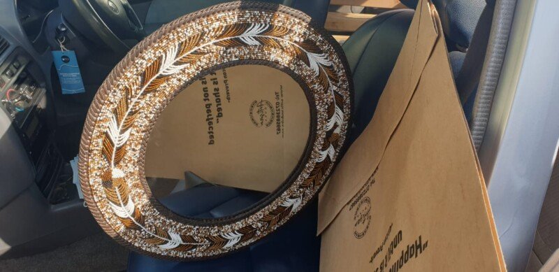 Leaf Design Beaded Mirror in Earth Tones