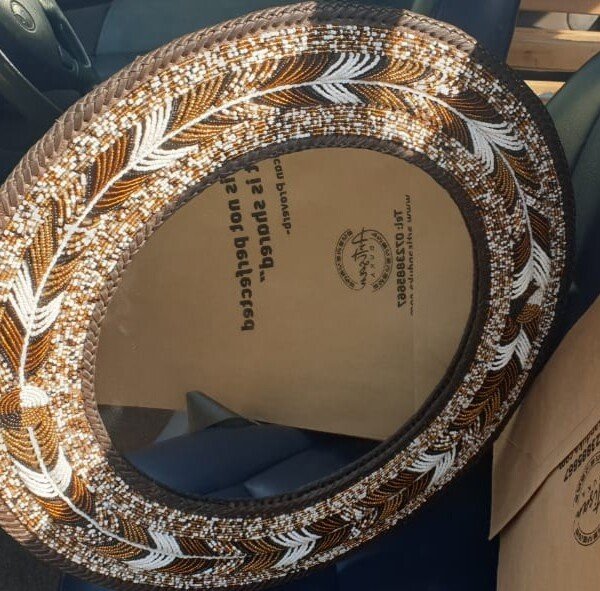 Leaf Design Beaded Mirror in Earth Tones