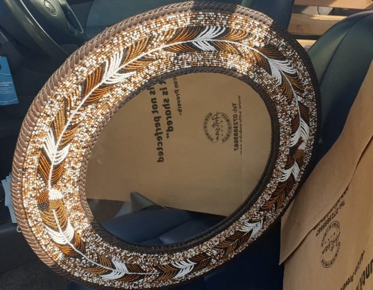 Leaf Design Beaded Mirror in Earth Tones