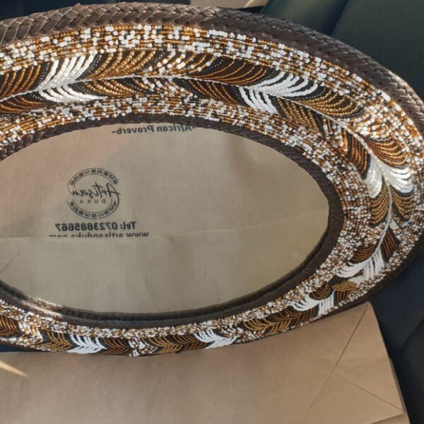 Leaf Design Beaded Mirror in Earth Tones