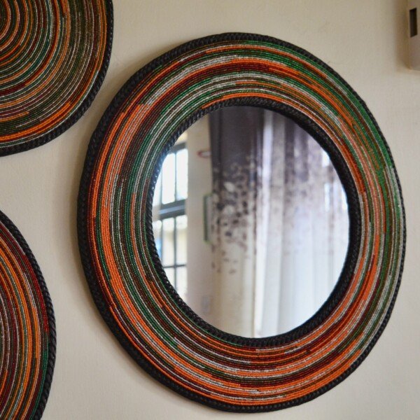 Orange Maasai Beaded Mirror
