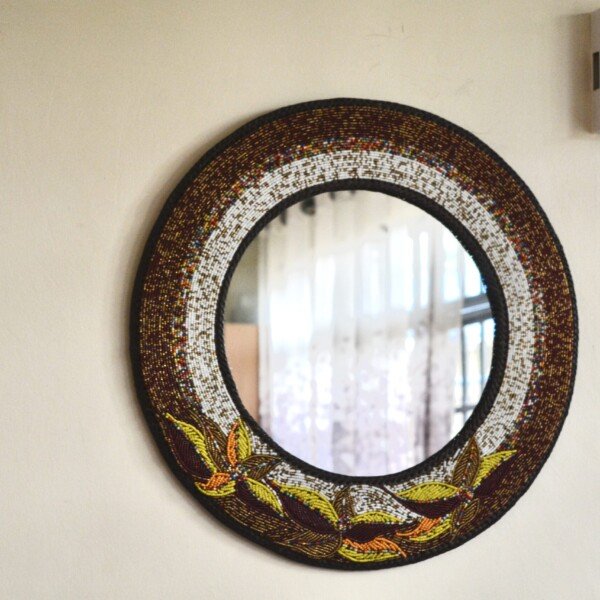 Petal Bloom Beaded Round Wall Mirror