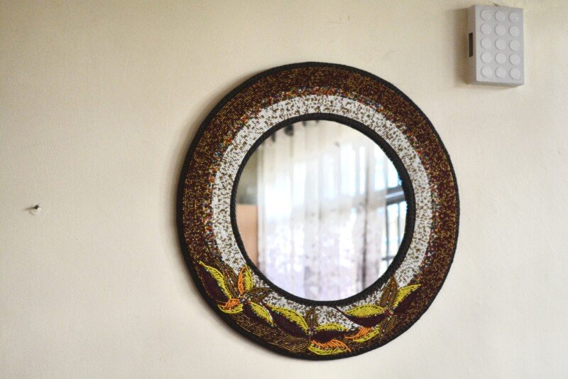 Petal Bloom Beaded Round Wall Mirror