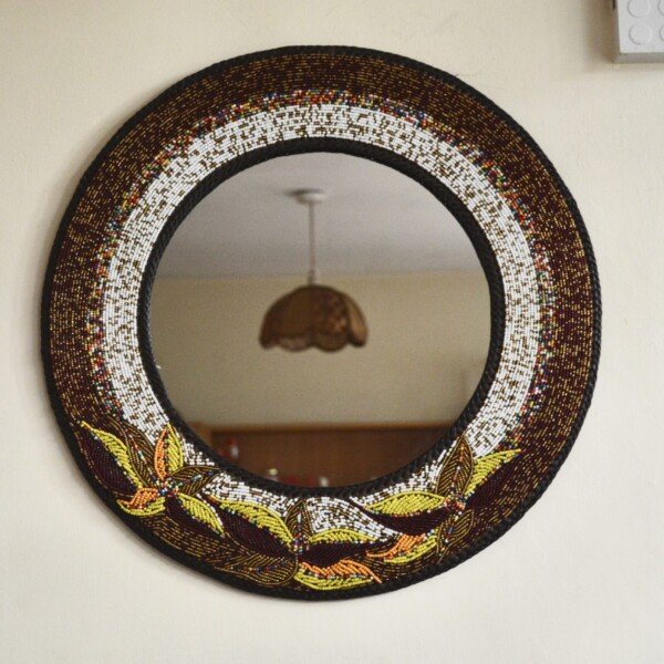 Petal Bloom Beaded Round Wall Mirror