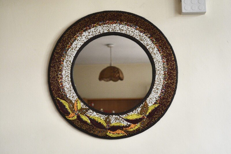 Petal Bloom Beaded Round Wall Mirror