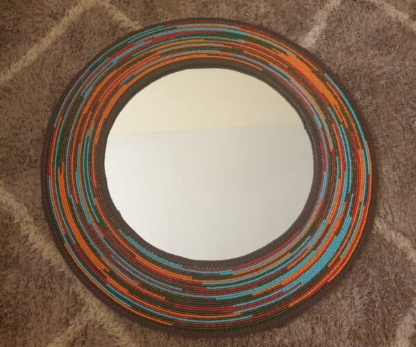 Orange and Blue Beaded Mirror Orange and Blue Beaded Mirror
