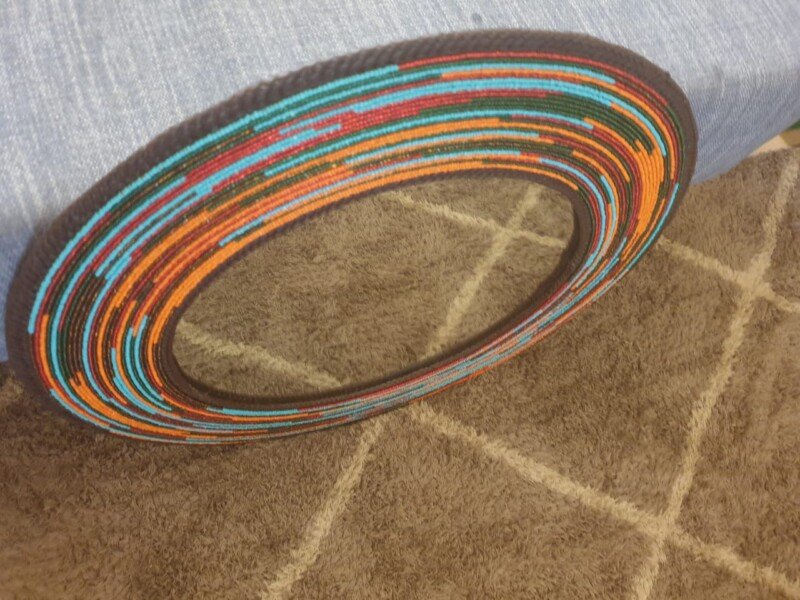 Orange and Blue Beaded Mirror Orange and Blue Beaded Mirror