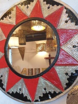 Crimson Harmony Beaded Mirror
