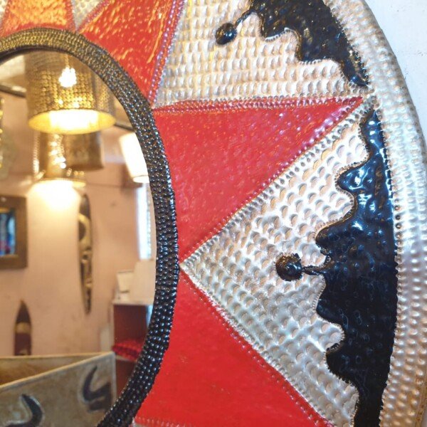 Crimson Harmony Beaded Mirror