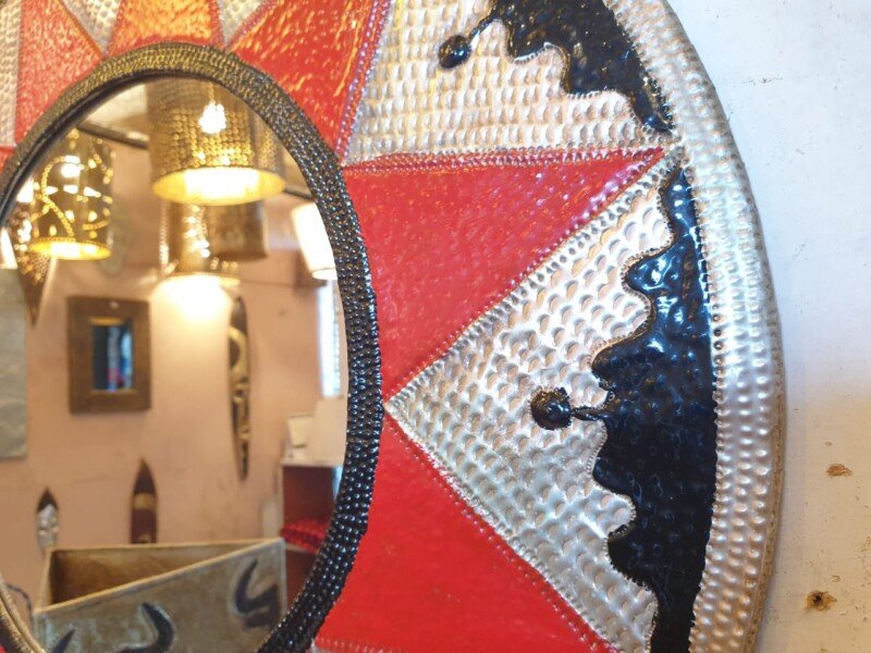 Crimson Harmony Beaded Mirror